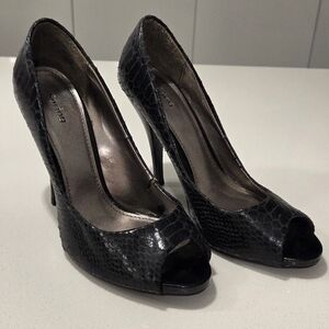 Call It Spring Black Textured Peep-Toe Stiletto Heels